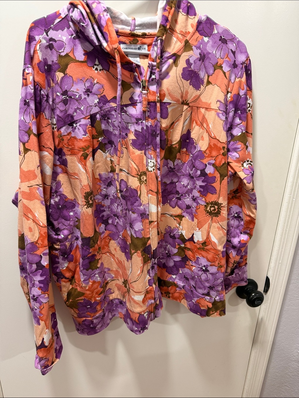 Caribbean Joe Floral Zip Hoodie in Purple & Orange